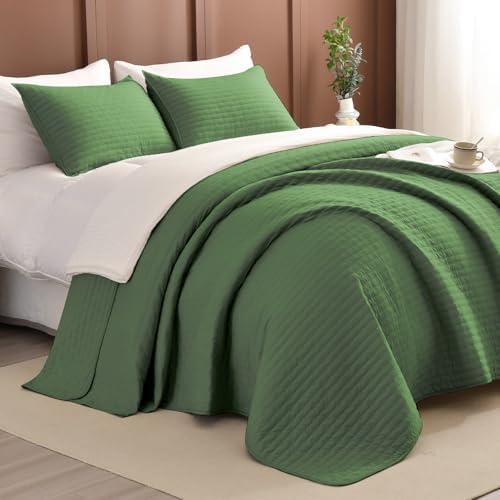 Lady Ann Oversized King Quilt Set,3 Pcs Olive Green Oversized King Bedspreads 128x120 for Bed, Lightweight & Ultra-Soft Farmhouse Coverlet All Season Extra Large Quilted Bedding Sets