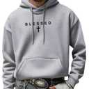 RoseSeek Men's Letter Graphic Hoodies Long Sleeve Drawstring Pullover Sweatshirts Fall Clothes Grey Large