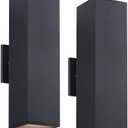 Cerdeco 2 Pack Aluminum Modern Outdoor Wall Light, 15" Exterior Up Down Light Fixtures,Black Front Door Wall Lighting with E26 Sockets [ETL Listed]