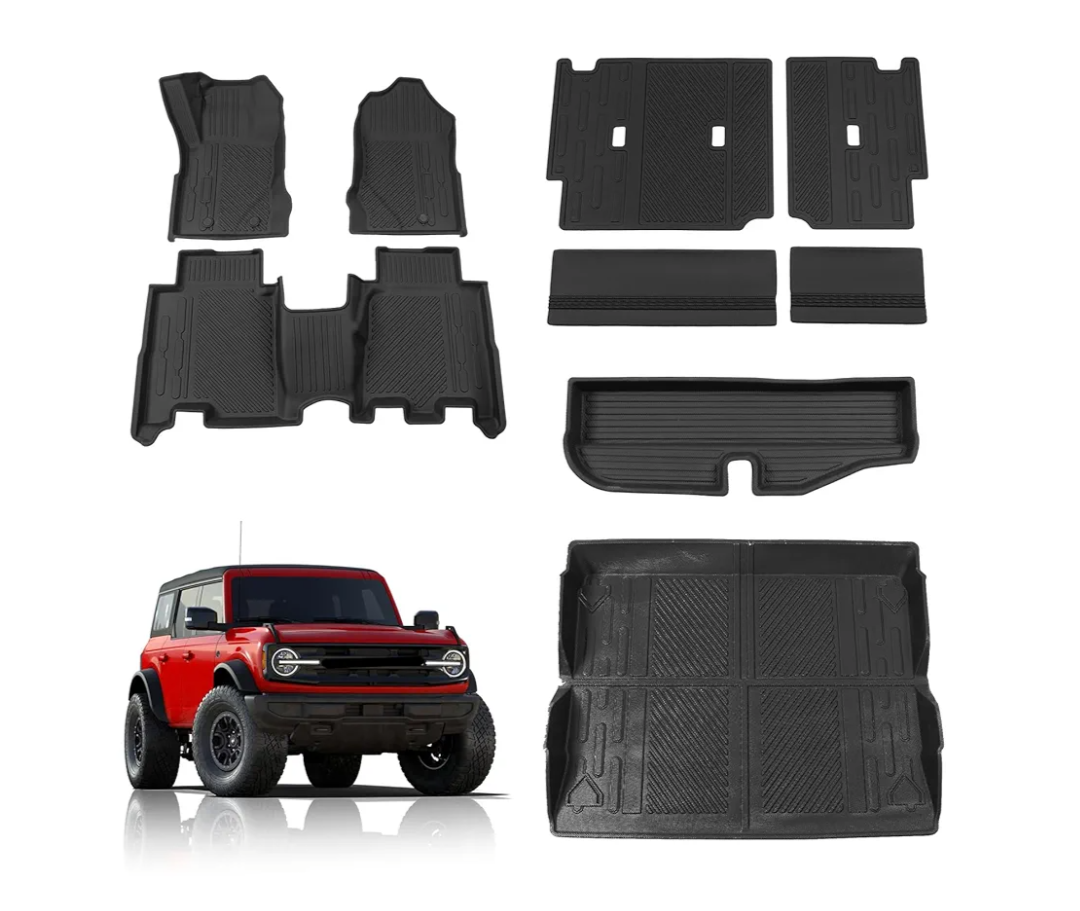 Rongtaod Floor Mats Compatible with 2021-2024 2025 Ford Bronco 4 Door Trunk Mat Cargo Mat Cargo Liner All Weather Back Seat Cover Protector 2023 Bronco Accessories (Set of 9 Mats)