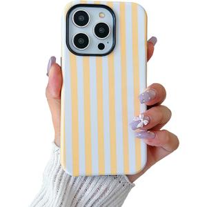 Compatible with iPhone 14 Pro Max Case,Cute Yellow Stripes Vertical Lines Pattern with Shockproof Slim Soft TPU and Hard PC Protective Cover for Women Designed for iPhone 14 Pro Max Case