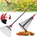 76Inch Adjustable Metal Leaf Rake, 18 Metal Tines Heavy Duty Leaves Rake for Lawns with 8-18" Expandable Head Long Handle Garden Rakes for Women Kids Leaves Yard Gardening Grass Outdoor Camping Debris