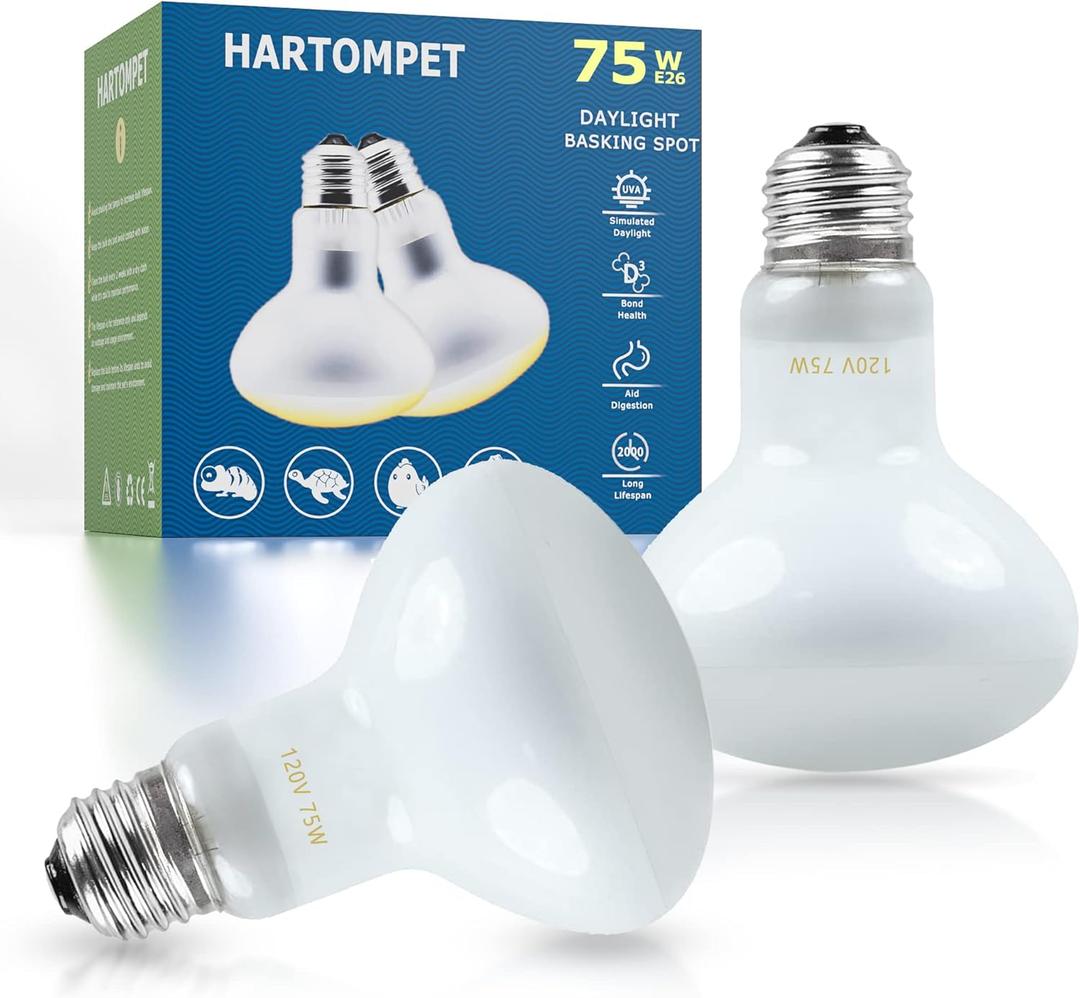 2 x Reptile Heat Lamp Bulbs 75W E26 - UVA Basking Spot Light for Reptiles - Simulated Sunlight for Bearded Dragon, Lizard, Tortoise, chickss and More | 2 Pack