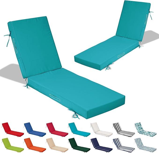 80x26x4in Lounge Cushions for Outdoor Furniture,Outdoor Lounge Chair Cushions Set of 2, Pool Chaise Cushions for Patio Lawn, Patio Lounger Pads with Removable Cover,Turquoise