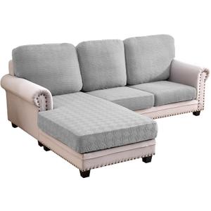 Deep Dream Sectional Couch Covers 6 Pieces, Stretch Couch Cushion Covers, L Shaped Washable Sofa Covers for Left/Right Sectional Sofa (3 Backrest Cover + 2 Seater + 1 Chaise, Light Grey)