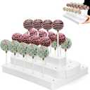 Wood Cake Pop Stand, 28 Holes Lollipop Hold Stand, 3 Tier Candy Pop Display Holder for Dessert Table, Treat Holder for Christmas Party Wedding Birthday, Fit 0.17" (4.5mm) Lollipop, White