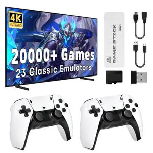Upgrade Retro Gaming Console, Retro Game Console Stick 20.000+ Classic Video Games, Plug & Play Game Stick HDMI 4K for TV with 2 Wireless Controllers, Games Nostalgic Stick (128G Pro+)