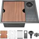 24 Inch Black Undermount Kitchen Sink with Glass Rinser-VASOYO 24x19 Black Kitchen Sink Undermount Workstation Sink Wet Bar Sink 16 Gauge Deep Single Bowl Kitchen Sink with Cup Washer