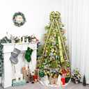 Christmas Tree Topper Bow53 x 13 Inches Velvet Large Christmas Bow Decor with Long Glittering Streamer LineXmas Decorations for Tree Wreath Door Festival Home(Olive Green & Gold Line)