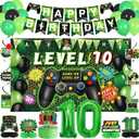 Vlipoeasn Green 10th Birthday Decorations for Boys, Video Game Level 10 Banner Backdrop Honeycomb Centerpieces Hanging Swirls for 10th Birthday Party, Gamer 10 Years Old Party Supplies