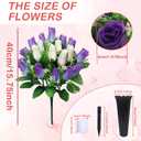 2 Sets Artificial Cemetery Flowers with Vase Memorial Flowers Bouquet & Heavy-Ground Spike Vases Fade-Proof, Windproof Grave Memorial Flowers for Cemetery Headstones Decoration (purple white)