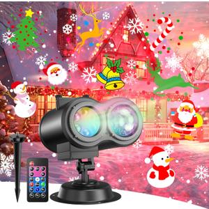 4-Large Pattern Halloween Christmas Projector Lights Outdoor, 29 Effects Holiday Projector Light Outdoor 2 in 1 with Remote, Christmas Decorations Lighting for Outside Home Party House Decor Black