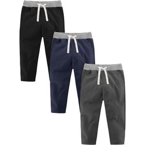 Resinta 3 Packs Boys and Toddlers' Pull-On Pant Boys Uniform Pants Cotton Pull-on Pants with Drawstring, Size: 4T