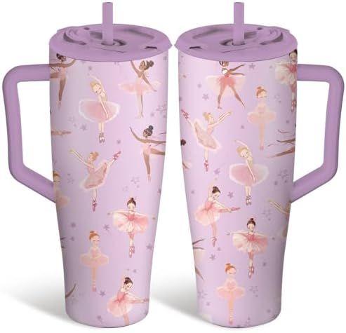 Ballet Gifts for Women Girls - 40oz Ballet Tumbler with Handle and Straws, Leak-proof, Stainless Steel Insulated Travel Mugs, Dance Themed Cups, Birthday Christmas Gifts for Dance Lover Dancer (1 pc)