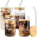 Layhit 4 Pcs Bridesmaid Gifts Bridesmaid Proposal Gifts 16 Oz Cute Can Shaped Drinking Glasses with Bamboo Lids and Glass Straw Iced Coffee Cup Mason Jar Cups for Engagement Wedding Bridal
