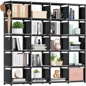 Mavivegue 20 Cube Book Shelf, Storage Organizer, Large DIY Bookcase, Metal Cube Bookshelf, Cubbies Closet Storage Organizer Shelves for Bedroom,Living Room,Home,Office (Black)