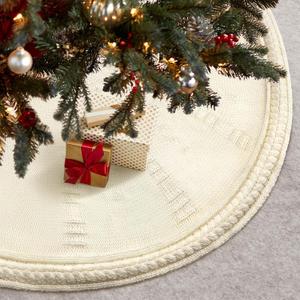 Christmas Tree Skirt 48 Inch Large - Knit Knitted Thick Rustic Tree Skirt Decor for Thanksgiving Xmas Holiday Party Winter Farmhouse New Year Decoration Indoor Outdoor(Cream) (Beige)