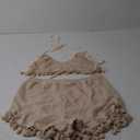 Women's 2 Piece Outfits Tassel Trim Backless Halter Crop Top and Elastic Waist Shorts Sets Top 17inch Shorts 19x14