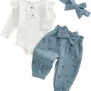 Newborn Baby Girl Outfit Infant Girl Spring Clothes Ribbed Romper Onesie Floral Corduroy Pants Fall Outfit, 3-6 M