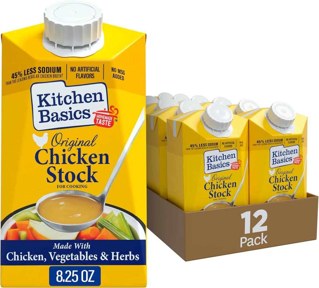Kitchen Basics Original Chicken Stock for Cooking, No Added MSG, Gluten Free, 8.25 Ounces (Pack of 12), BBD: DEC 08/2027