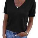 PRETTYGARDEN Womens Short Sleeve Sweaters V Neck Business Casual Tops Lightweight Sweater Shirts 2026 Summer Spring Outfits, S