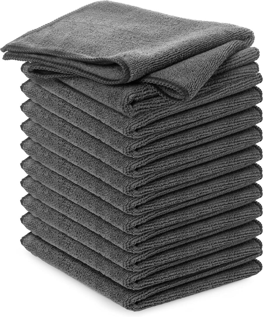 BUBBLES & BRUSHES Microfiber Cleaning Cloth - Pack of 12 - High Performance Cleaning Rags - Ultra Absorbent Towel -11.6"x11.6" (Gray)