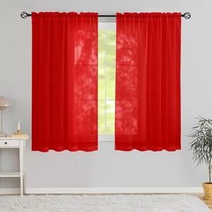 Karseteli Semi Voile Sheer Curtains 54 Inches Long 2 Panels Rod Pocket Window Treatment for Living Room Bedroom Dining Room(Red 52" W x 54" L)