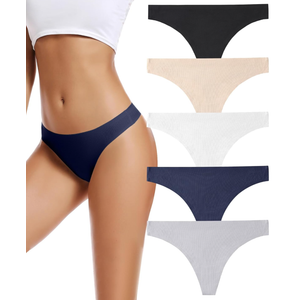 Voenxe Seamless Women Underwear Thongs, No Show Ladies Thong, No Line Workout Breathable Comfortable Panties, Soft Undies,5-Pack S Size