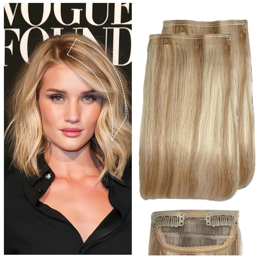 2 Pcs Short Hair Extensions, Human Hair Clip in Extensions, Real Hair Extensions Clip in Human Hair, Hair Pieces for Women with Thinning Hair 6 inch Light Golden Brown Mixed Bleach Blonde (6 Inch-2Pcs)