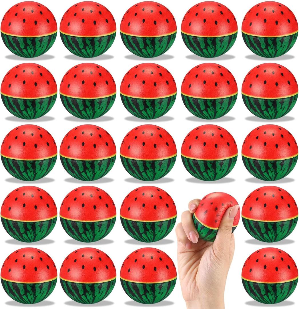 24 Pcs Watermelon Stress Balls Bulk 2.5 Inch Mini Foam Watermelon Squeeze Balls Stress Relieve Fidget Toy Decoration One in a Melon for Summer Fruit Birthday Pool Celebration Favors
