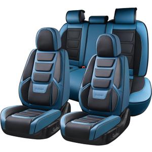 Coverado Car Seat Covers Full Set, Seat Covers for Cars, Front Seat Covers and Back Seat Cover Waterproof Leather Automotive Seat Cover, Universal Car Interior Protectors Cushion for Most Cars Blue