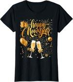 Happy New Year Party 2026 Balloon Family Matching Men Women TShirt (5XL, Black)