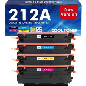212A 212X Toner Cartridges 4 Pack Compatible for HP 212A 212X W2120A W2120X (with Chip) for Color Laserjet Enterprise M555dn M554dn M555x M554 M555 MFP M578 Series Printer Ink (New Version-BK/C/Y/M)