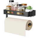 Paper Towel Holder Wall Mount for Kitchen, Paper Towel Holder with Shelf for Bathroom, RV Paper Towel Rack, Spice Rack with 2 Hooks,Matte Black