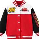 Disney Bomber Varsity Jackets for Boys Cars Baseball Jacket Coat Little Boy Outfit Kid Outwear Casual Sport Cardigan Sweatshirt Fall Varsity Coats Snap Button Front Holiday Playwear Red Size 4-5 Years