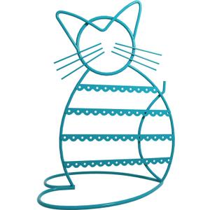 Urban Deco Jewelry Organizer Stand Cat Shaped Earring Holder Organizer Metal 48 Stud Earring Holes Jewelry Holder, Metal Jewelry Display Vanity Organizer For Girls - Blue
