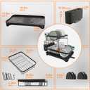 Dish Drying Rack Two-Tier Drying Rack with Utensil Holder, Auto-Draining Dish Rack for Kitchen Counter, Large Capacity for Plates, Bowls, Cups, Dish Drainer with Drainboard, Black