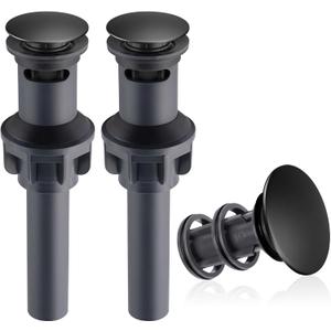 Hibbent 2 Pack Universal Bathroom Sink Drain Stopper, Pop Up Drain Strainer with Overflow, Push and Seal Sink Plug with Basket for Lavatory Vanity Vessel, Anti-Clogging Strainer, Matte Black