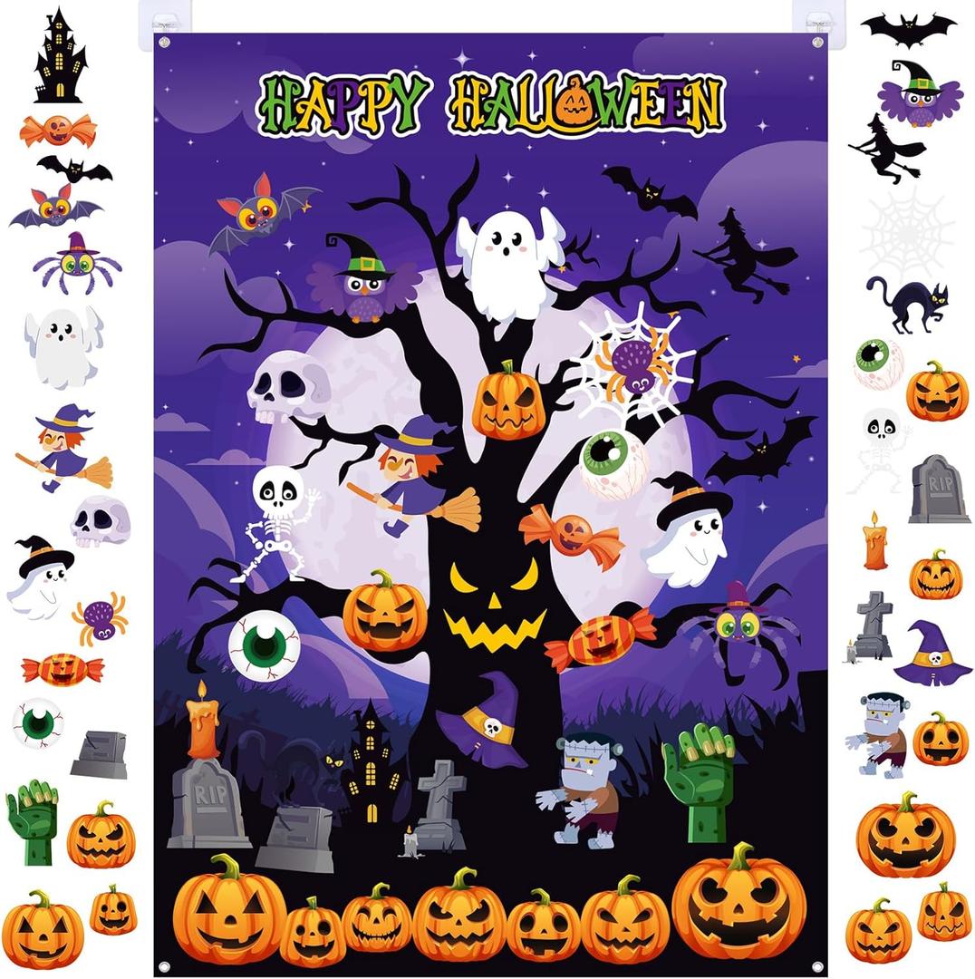 Halloween Felt Board 3.4FT 36 Pcs Happy Halloween Felt Story Board Dead Tree DIY Craft Project Scary Pumpkin Ghost Hanging Ornament Decor Storytelling for Trick or Treat Gift (36, Tree)