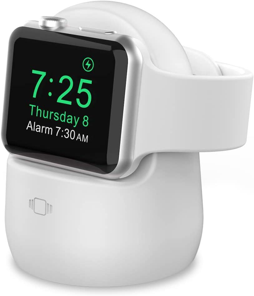 AhaStyle iWatch Stand Silicone Charging Dock Holder for Apple Watch Ultra 3, Ultra 2, Ultra, SE3, SE2, SE, Series 11 10 9 8 7 6 5 4 3 2 1 (49/46/45/44/42/41/40/38mm), Supports Nightstand Mode (White)