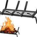 Fireplace Grate with Ember Retainer, 17" Fireplace Log Holder Solid Cast Iron Firewood Log Burning Rack 1/2" Bar for Fire Pit Kindling Indoor Stove Outdoor Chimney Hearth Camping Accessories