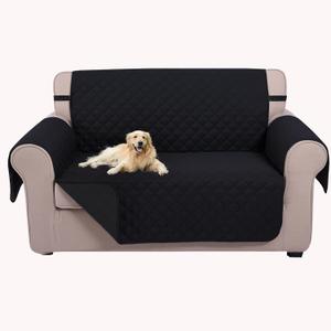 U-NICE HOME Loveseat Sofa Cover Reversible Couch Cover for Dogs with Elastic Straps Water Resistant Furniture Protector for Pets Couch Cover for 2 Cushion Couch (Loveseat, Black/Balck) (54"Loveseat-Medium, Black/Black)