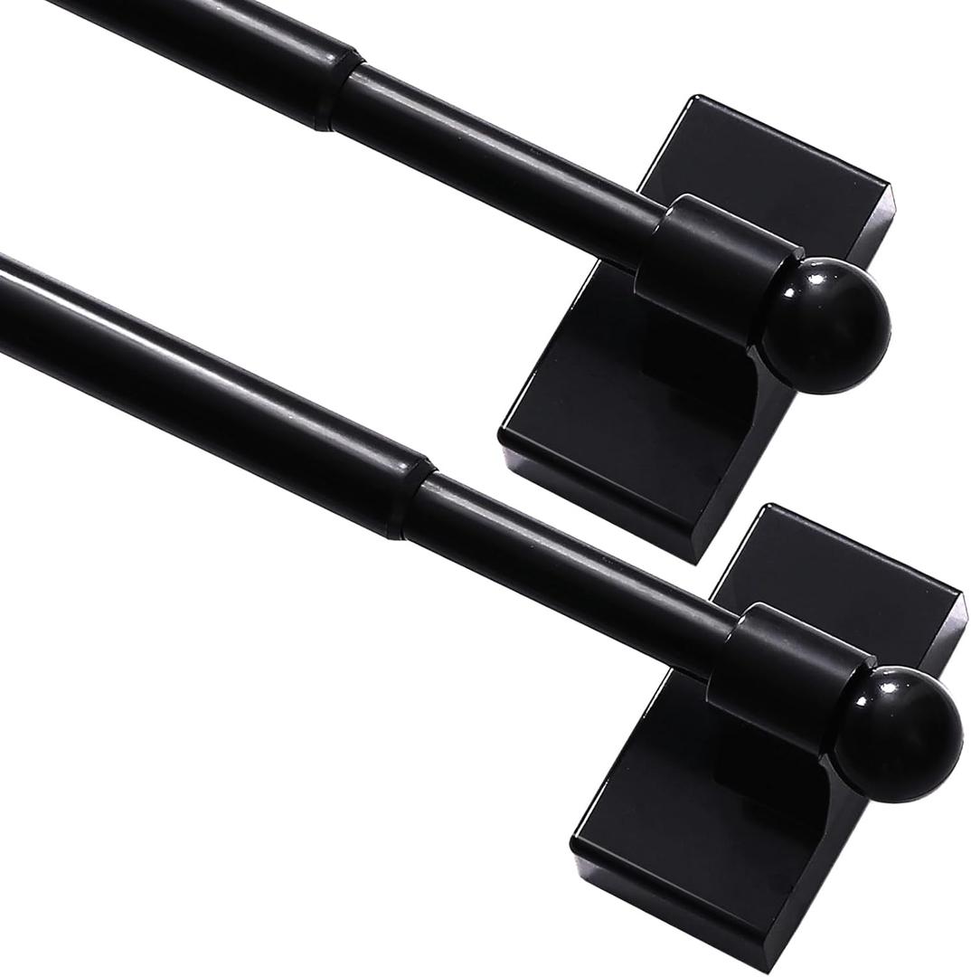 Turquoize 2 Pack Magnetic Curtain Rods for Metal Doors 1/2" Multi-Use Versatile Adjustable Appliance Magnetic Rod Extends from 16 inch to 28 inch Magnetic Cafe Curtain Rod, Black, 2 Pack