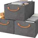 Metal Frame Storage Bins, Rectangle Storage Baskets for Closet Collapsible Fabric Storage Baskets with Handles Stackable Wardrobe Storage Boxes for Clothes Toys,Ggrey 3 Pcs