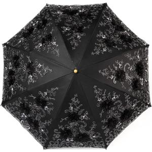 LCY Embroidered Lace Double-deck Anti-UV Parasol Sun/Rain/Snow Folding Umbrella (Black)