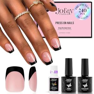 French Tip Press On Nails - 240Pcs Short Square Nail Tips with Nail Glue, Nail Lamp, Pre-Base Coat & French Tips No Need to File All in One Soft Gel Fake Nails Kit for Nail Extensions