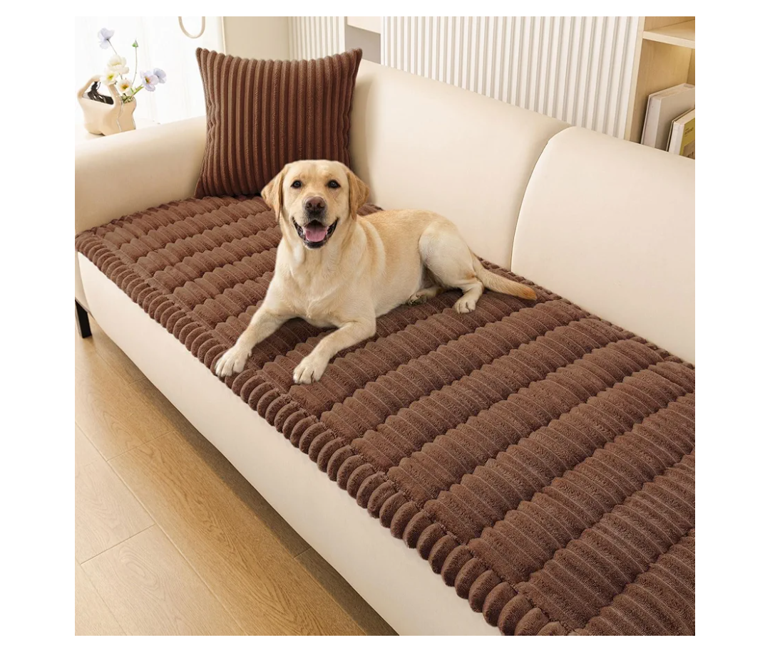Smiry Couch Cover for Dogs Washable, Non Slip Fuzzy Pet Couch Covers for 3 Cushion Sofa Pet Friendly, Thick Soft Sofa Slipcovers Cushion Protector (Brown, 27.6" x 70.9")