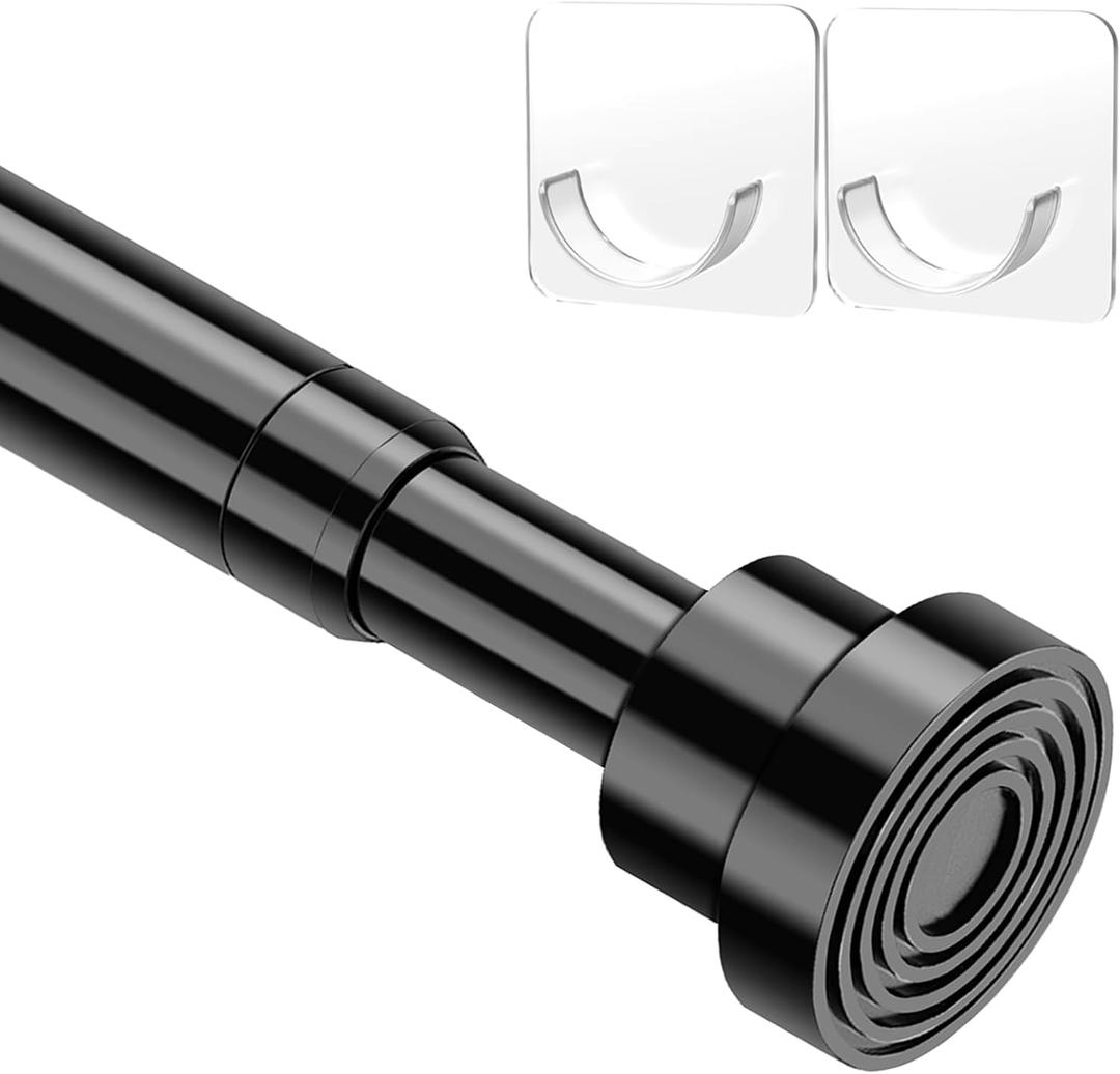 MOEROTER Tension Curtain Rod Adjustable 33 to 56 inch Small Spring Tension Curtain Rod No Drilling, Closet Rod for Windows, Door, Wardrobe, Black