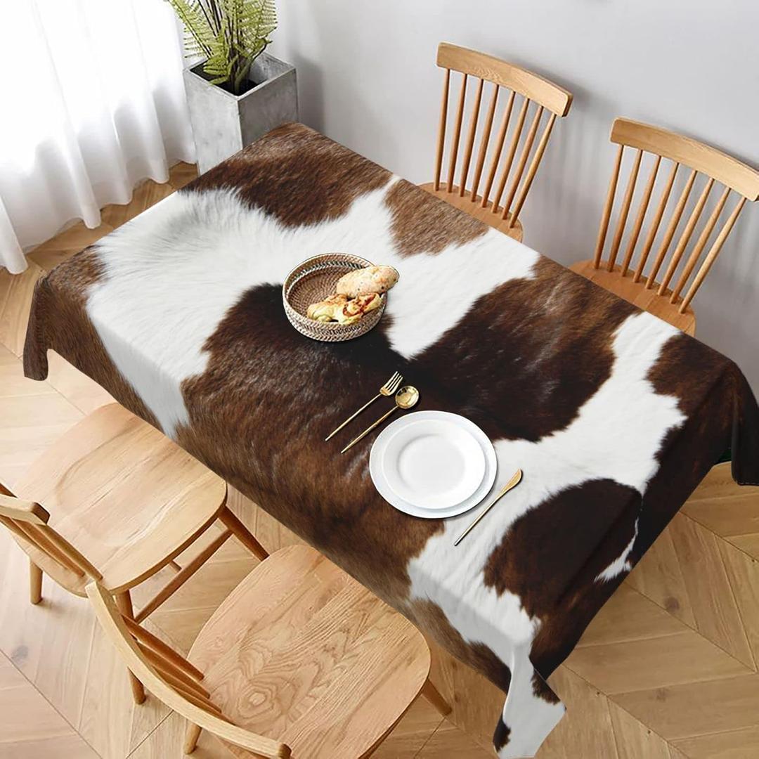 Worltoldb Cow Tablecloths Polyester Table Cloth for Kitchen Dinning Table Washable Table Cover for Parties Wedding Picnic (White10)
