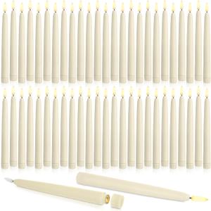 50 Pcs Flameless Taper Candles LED Taper Candles Flickering Bulk Ivory LED Candlestick for Easter Wedding Church Advent Halloween Christmas Birthday Party Decor Table Centerpiece, 8.5 In, No Batteries